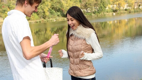 Sexy babe Paula O gives a hung stud a blowjob before enjoying his big dick