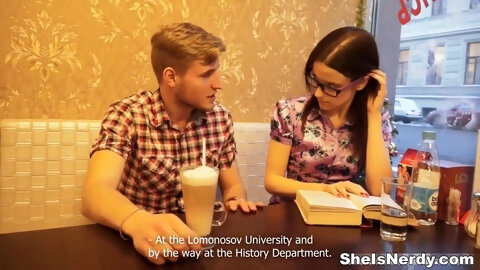 Nerdy Brunette Gets Her Glasses Covered With Sperm