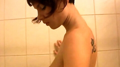 Lusty brunette girlie Katrin C. fucks her tight slit