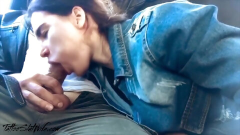 Blowjob Big Cock Stranger in the Car - Cum in Mouth