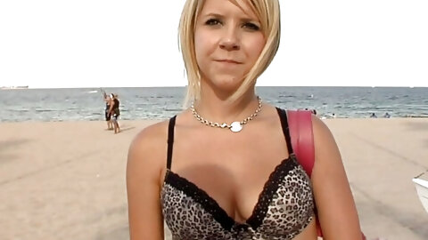 British blonde college teen pick up on beach in holiday for porn