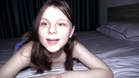 Small tit brunette gives a nice hard blowjob and fuck