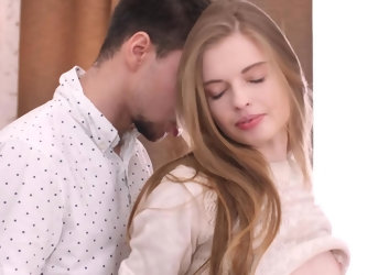 Skinny sexpot is finally alone at home with handsome boyfriend and the decide to spend time effectively. Caring guy tenderly undresses adorable partne