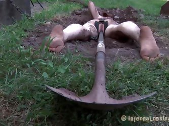 The worthless slut Maggie digs a hole to stay in it. She has a gorgeous mouth and a sexy body but she is dirty and her pretty lips spread by a bondage
