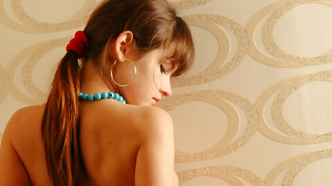 Glamorous teen with a ponytail Anna Q poses nude and in her sexy lingerie